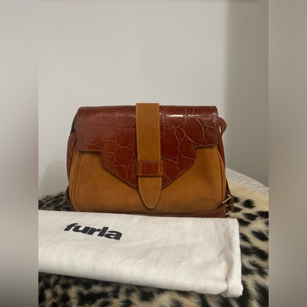 Furla brown suede and leather crossbody